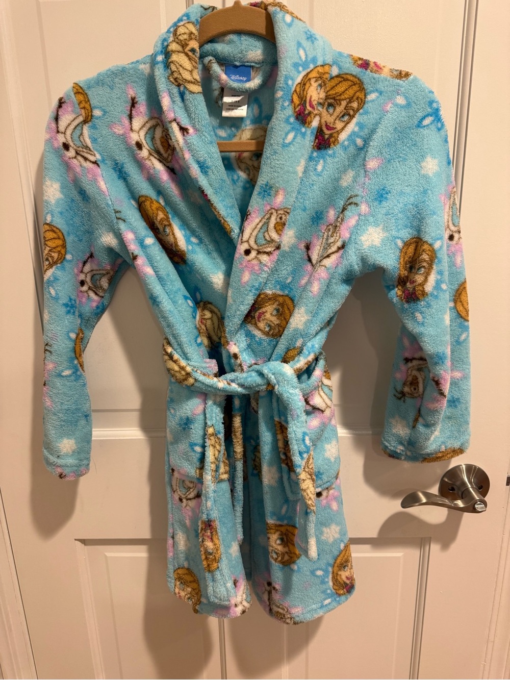 Disney Blue Frozen Plush Kids' Robe with Anna, Elsa‎ & Olaf Print